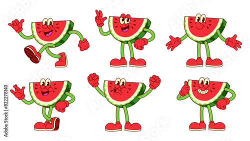 Collection of Happy Watermelon Characters with Various Pose (ID: 822278140)