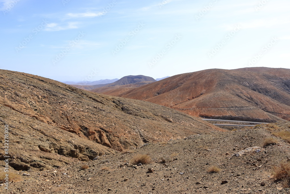 View of the desert hills from Mirador astronomico Sicasumbre, Fuerteventura, Spain View of the desert hills from Mirador astronomico Sicasumbre, Fuerteventura, Spain
