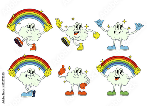 Happy Cloud with Rainbow Cartoon in Different Pose (ID: 822278349)