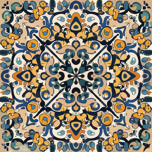 2d vector illustration colorful vintage Seamless hi res Portuguese tiles abstract Artwork
