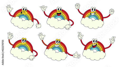 Happy Rainbow Cartoon Character Set in Different Pose (ID: 822278703)