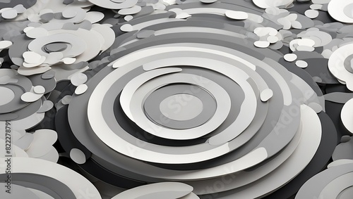 Black and white concentric circles appear to be cut out of paper and arranged in a staggered pattern.

 photo