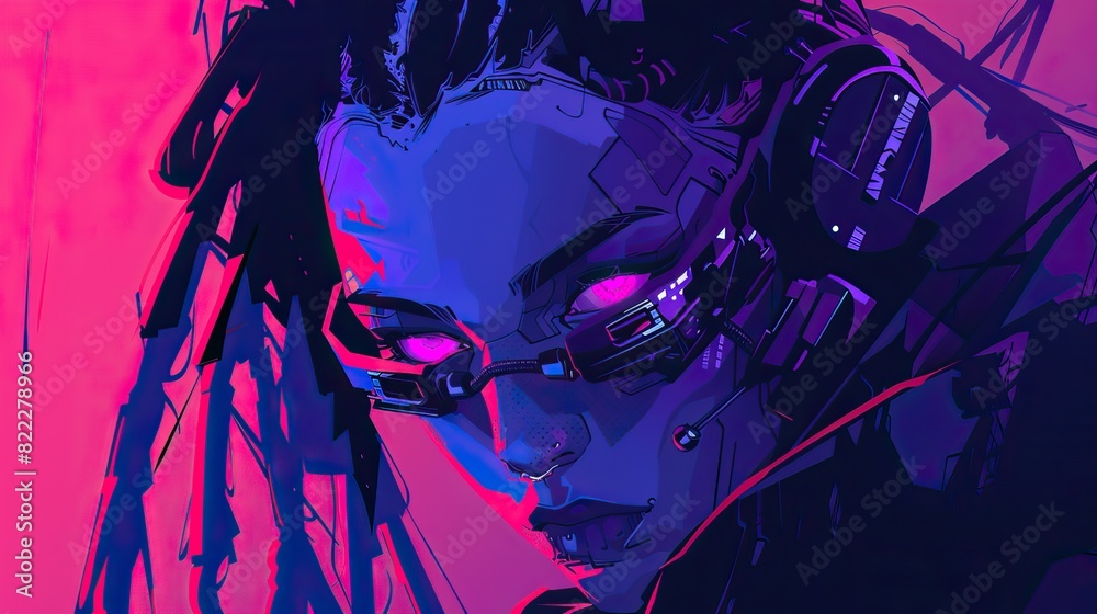 Obraz premium A cyberpunk character with dreadlocks, wearing dark glasses and an edgy outfit