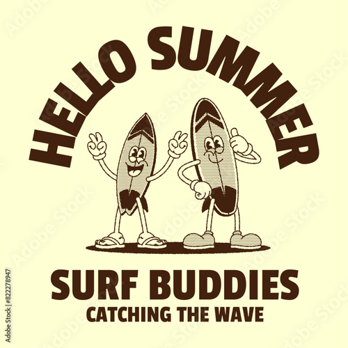 Happy Surfboard Mascot Cartoon Shirt Design (ID: 822278947)