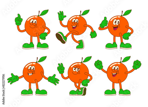 Set of Happy Orange Cartoon in Different Pose (ID: 822279116)