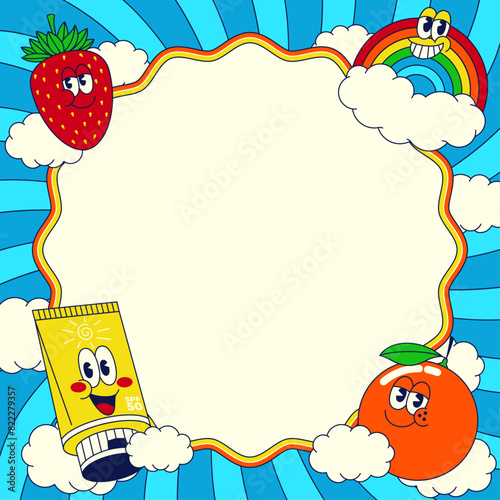 Summer Banner Frame with Retro Character © bazzier