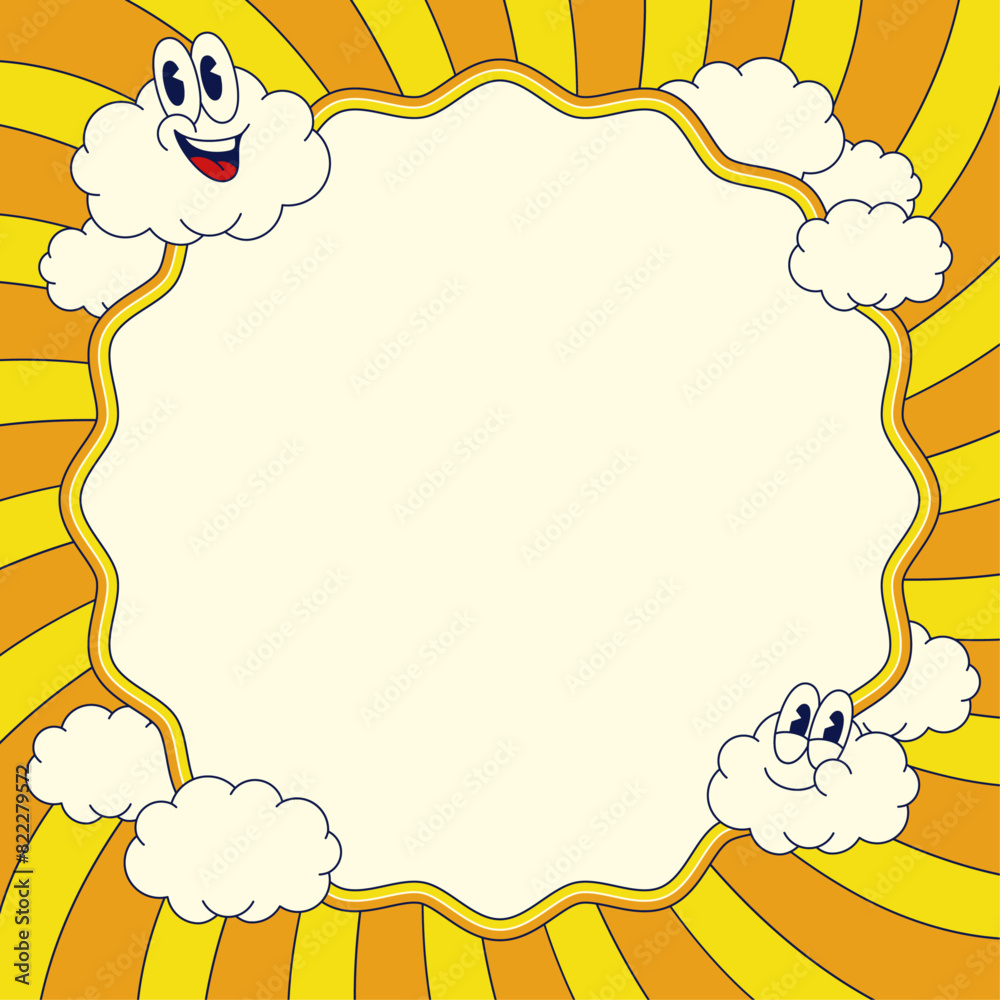 Summer Frame Background with Cloud Cartoon Character in Retro Style Summer Frame Background with Cloud Cartoon Character in Retro Style