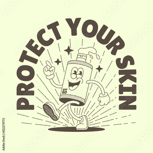 Vintage Design of Sunscreen Cartoon Character
