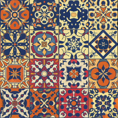 2d vector illustration colorful vintage Seamless hi res Portuguese tiles abstract Artwork
