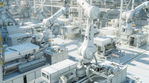 Future Technology Production Line: Industrial Robots in Modern Manufacturing Environment
