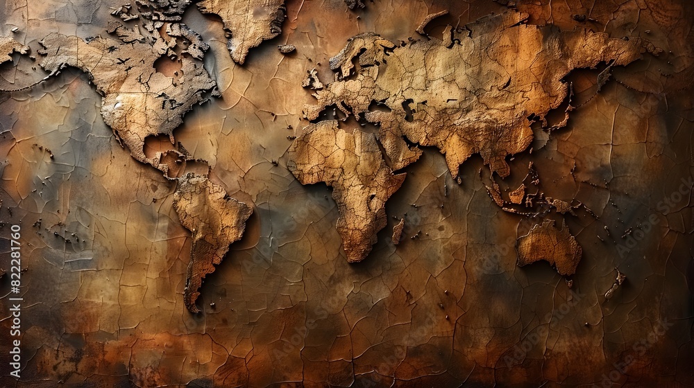 Weathered Old World Map Providing Global Connectivity and Geographic Data Weathered Old World Map Providing Global Connectivity and Geographic Data