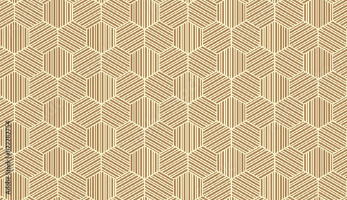 Abstract geometric pattern with stripes, lines. Seamless vector background. White and golden ornament. Simple lattice graphic design