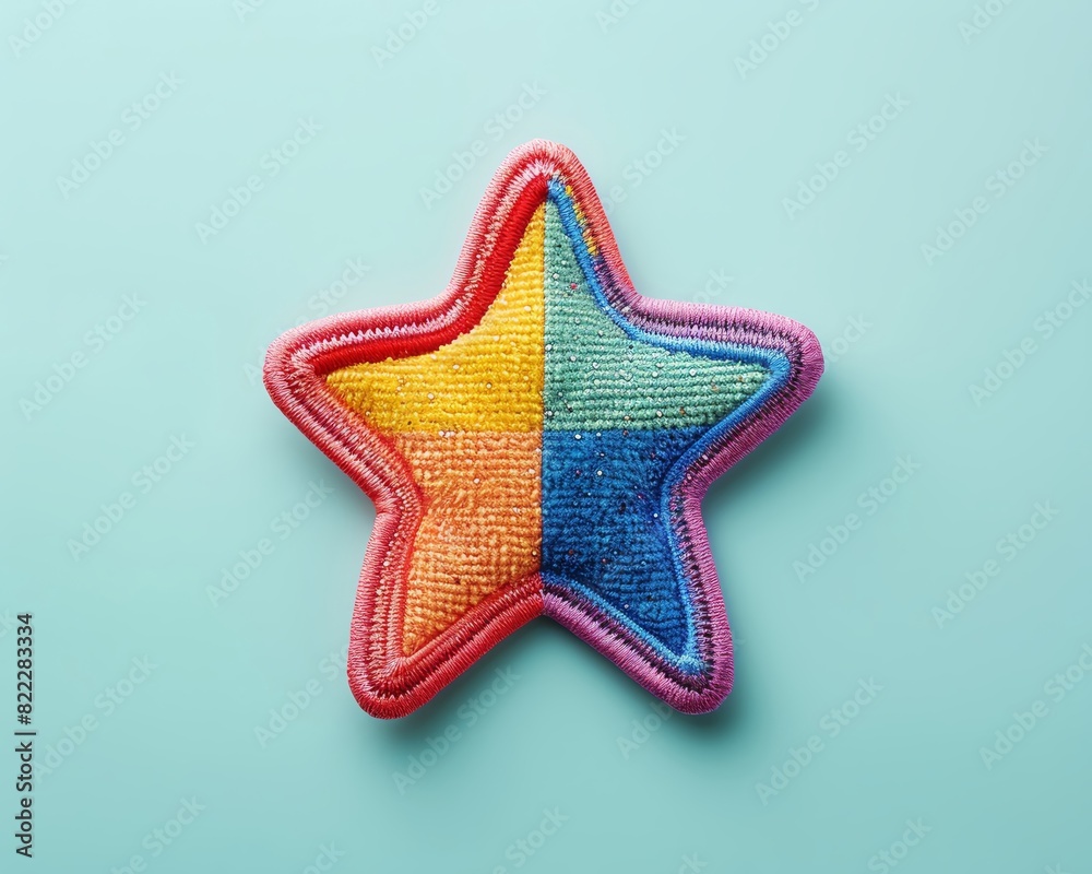 Minimal modern image of a star-shaped patch with rainbow colors and ...