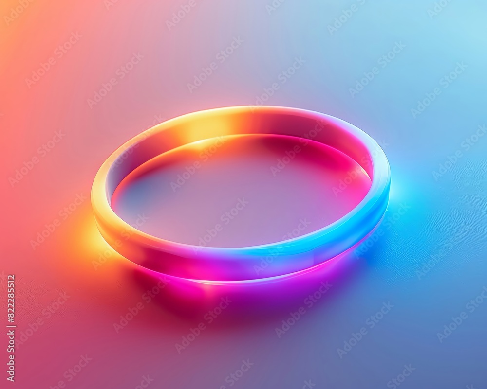 Minimal modern image of a glow-in-the-dark rainbow wristband, centered on a clean background, vibrant colors, strategic use of negative space Minimal modern image of a glow-in-the-dark rainbow wristband, centered on a clean background, vibrant colors, strategic use of negative space