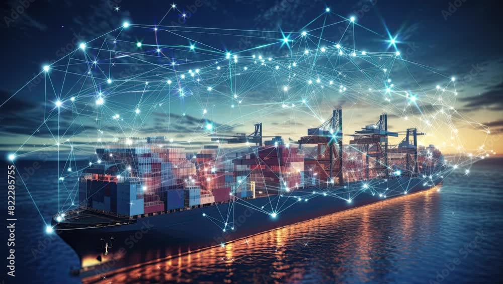 global web of business logistics, including cargo ships and containers