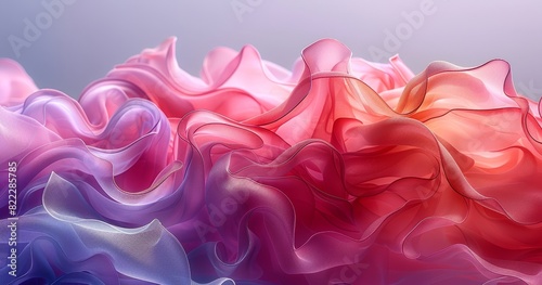 Abstract colorful fabric waves with smooth gradients in pink, purple, and orange hues, creating an ethereal and vibrant visual texture.