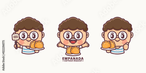 cute mascot with empanada, vector cartoon design