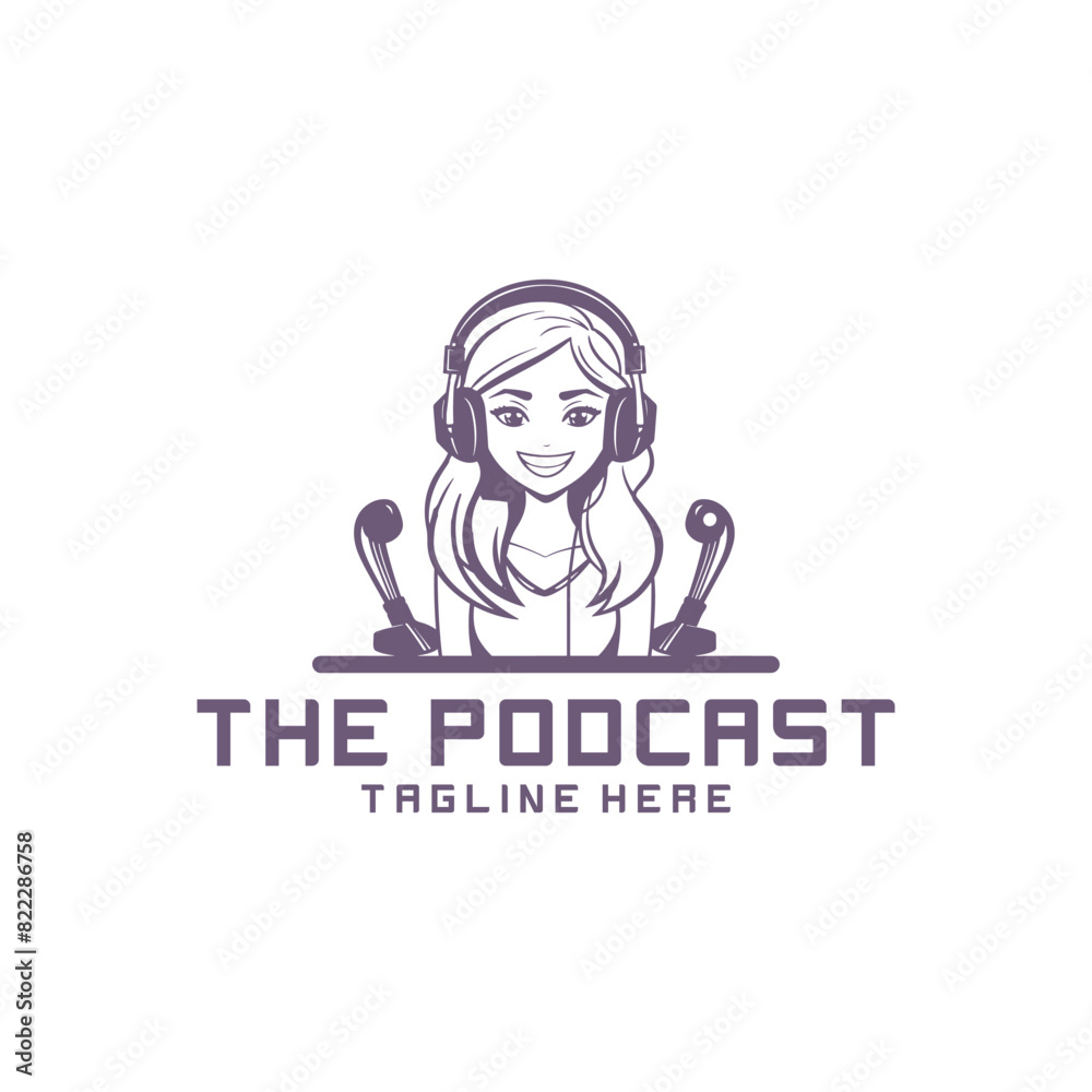 Woman with headphone logo vector illustration Woman with headphone logo vector illustration