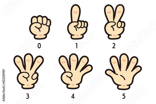 ハンドサイン。指で数字（12345）を表す。