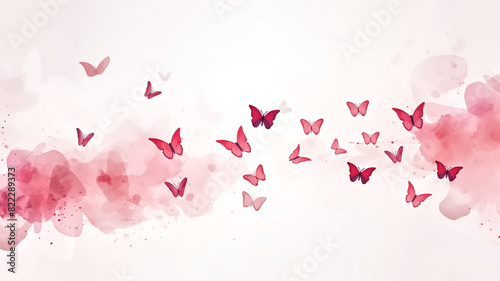 A group of pink butterflies flying over a soft  abstract watercolor background  creating a serene and dreamy atmosphere.