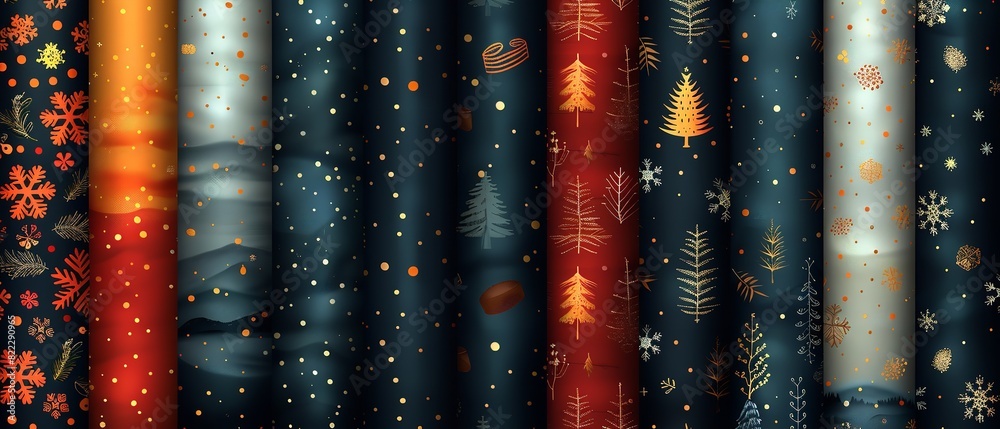 A dark backdrop with an isolated Christmas seamless pattern for greeting cards, festive designs and wrapping paper prints, Generative AI. A dark backdrop with an isolated Christmas seamless pattern for greeting cards, festive designs and wrapping paper prints, Generative AI.