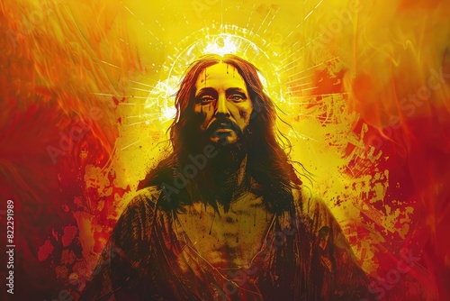 Jesus Christ Portrait with Radiant Rays of Light and Divine Savior Holy Image