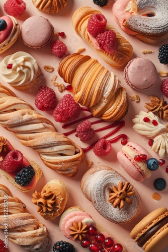 European Pastries Assortment Banner for Gourmet Mobile Ad: Strudels, Macarons, Éclairs, and More