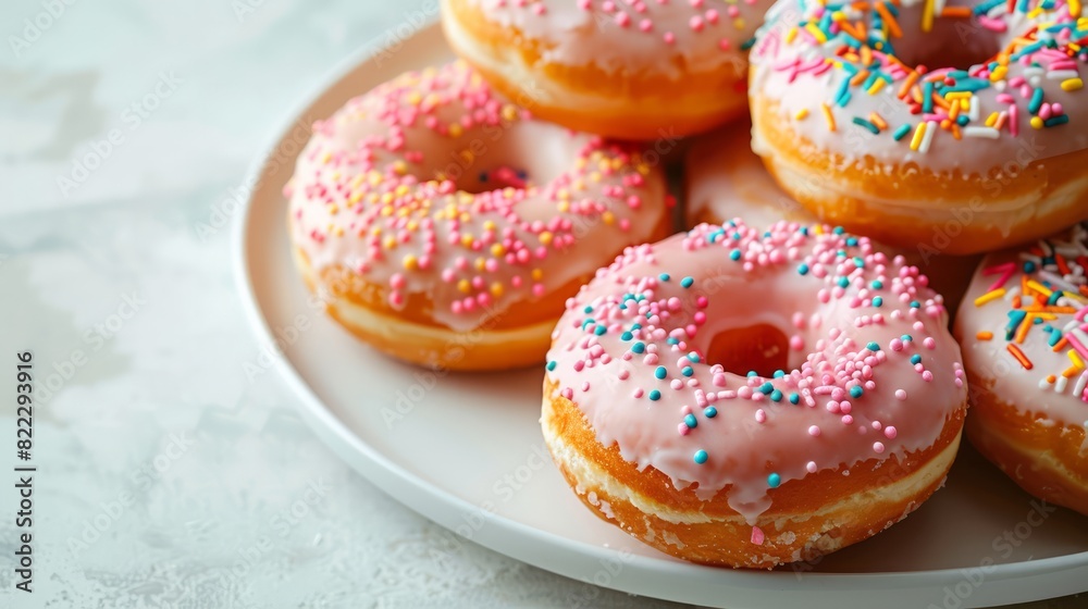 A plate of donuts with sprinkles on top A plate of donuts with sprinkles on top