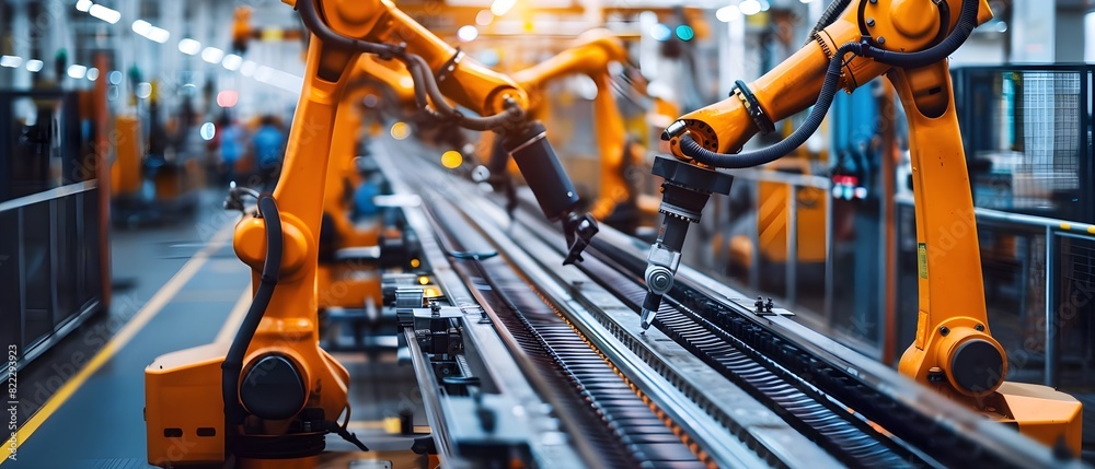 mechanical arm on conveyor belt mechanical arm on conveyor belt