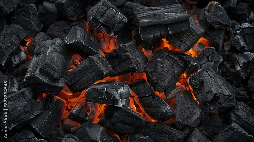 BBQ grill with glowing and flaming hot charcoal briquettes, close-up BBQ grill with glowing and flaming hot charcoal briquettes, close-up