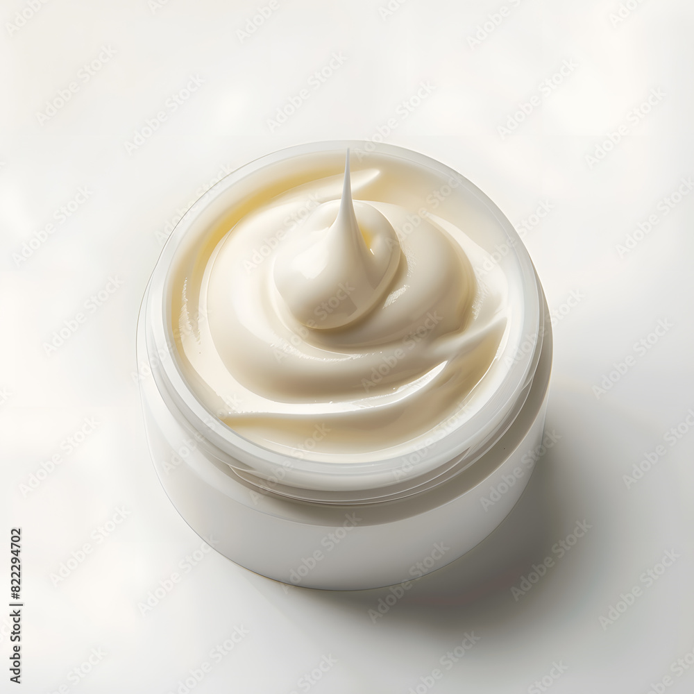 Opened cosmetic swirl cream jar top view isolated on white background Opened cosmetic swirl cream jar top view isolated on white background