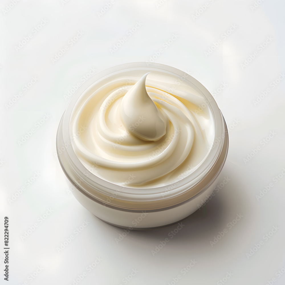 Opened cosmetic swirl cream jar top view isolated on white background Opened cosmetic swirl cream jar top view isolated on white background