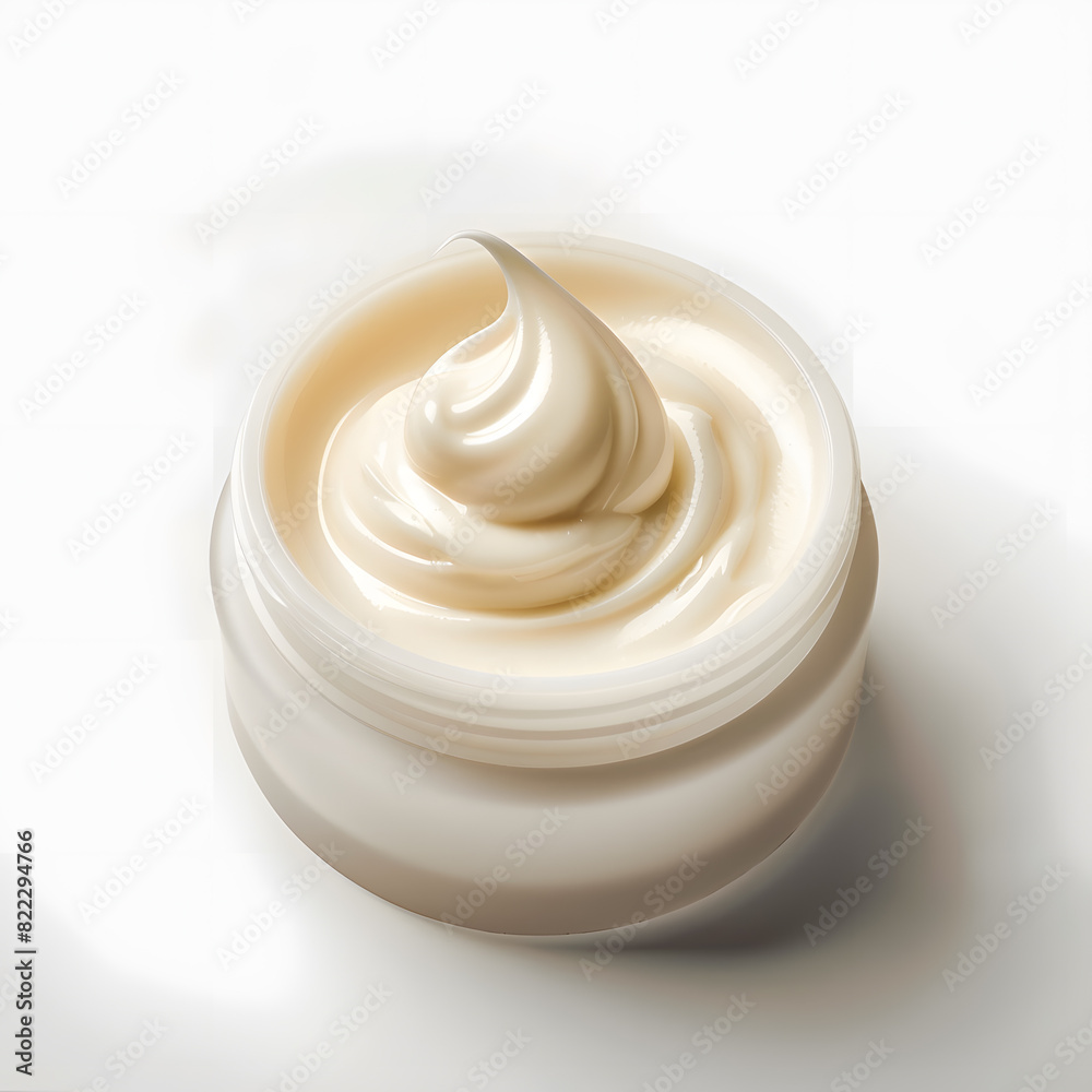 Opened cosmetic swirl cream jar top view isolated on white background Opened cosmetic swirl cream jar top view isolated on white background