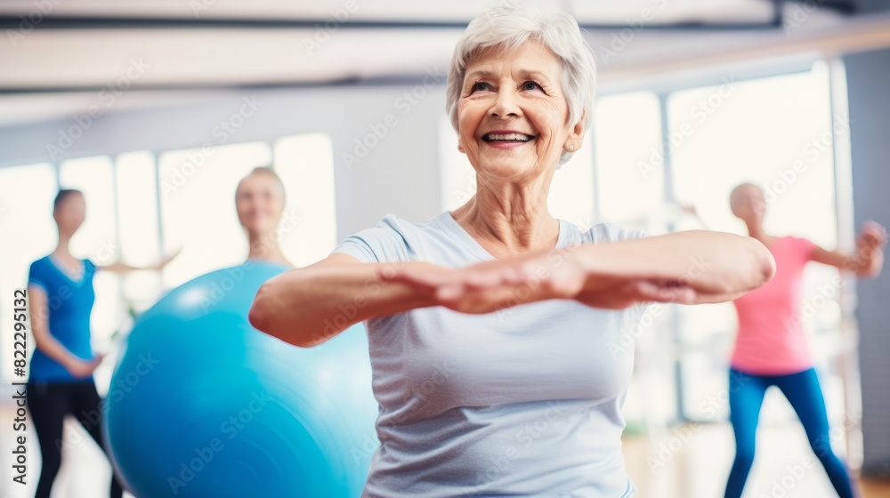 Obraz premium old senior woman doing sports in a gymnastics studio