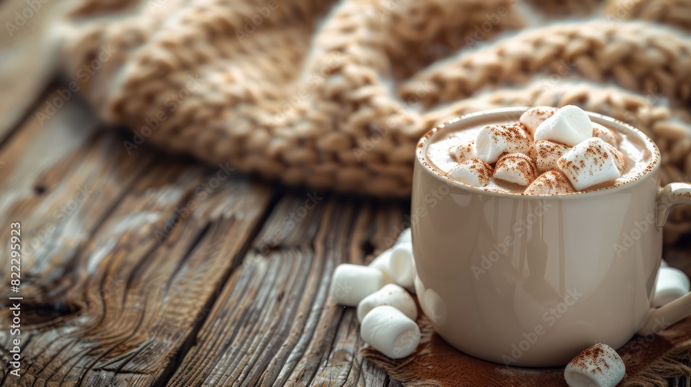 A white mug of hot chocolate with marshmallows on top