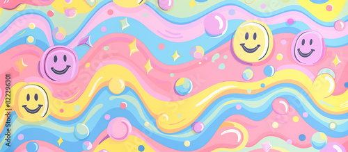 colorful cartoon smiling face pattern melting banner background