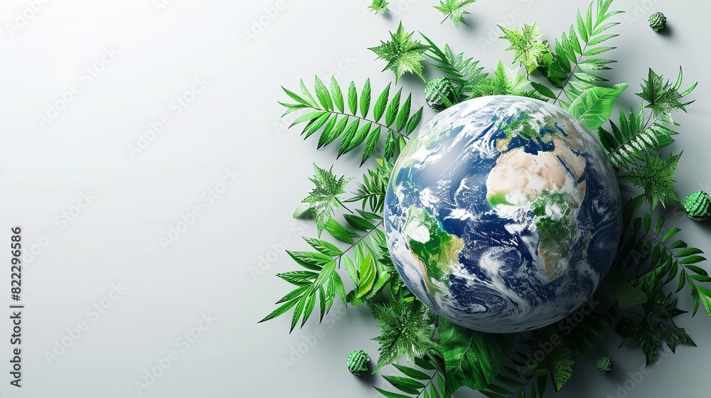 World Environment Day design with lots of text space and a green globe with trees isolated on a white backdrop, Generative AI. World Environment Day design with lots of text space and a green globe with trees isolated on a white backdrop, Generative AI.