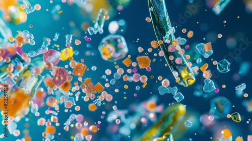 A microscopic close-up of microplastic particles that are part of food