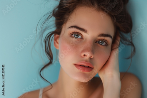 Portrait of a woman with fresh skin. To promote facial creams.