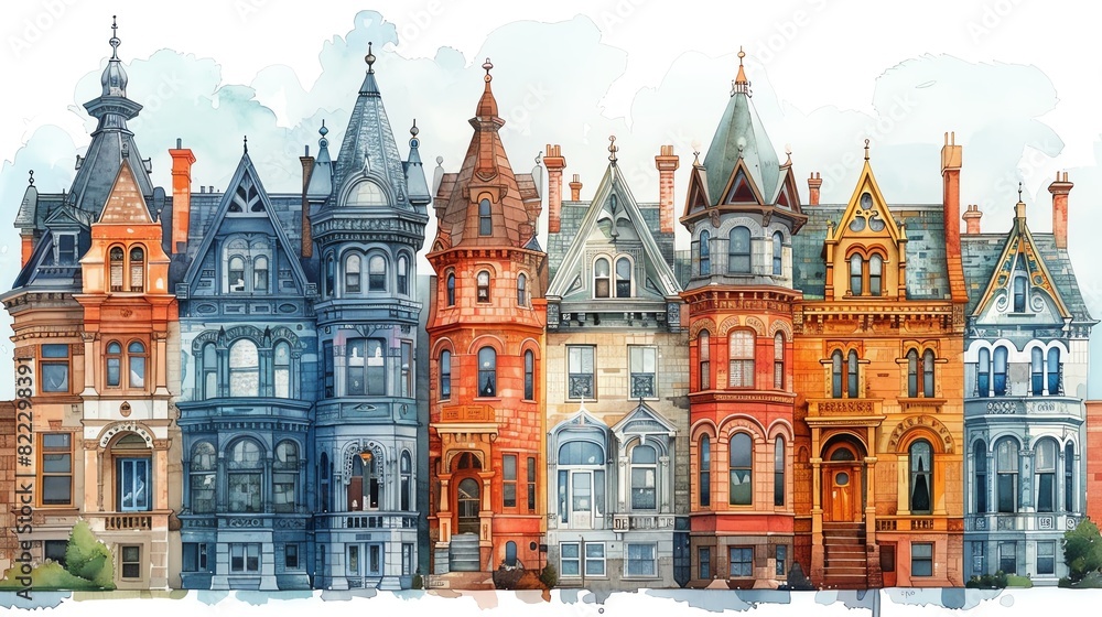 Illustrate victorian architecture with intricate detail and crayon-inspired hues.