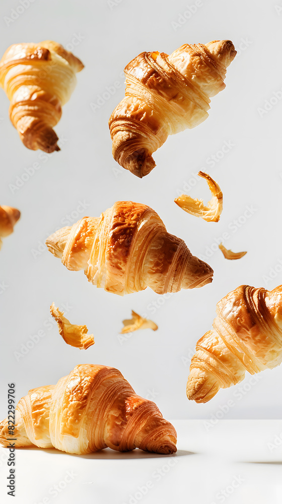 Flying croissants background food photography Flying croissants background food photography