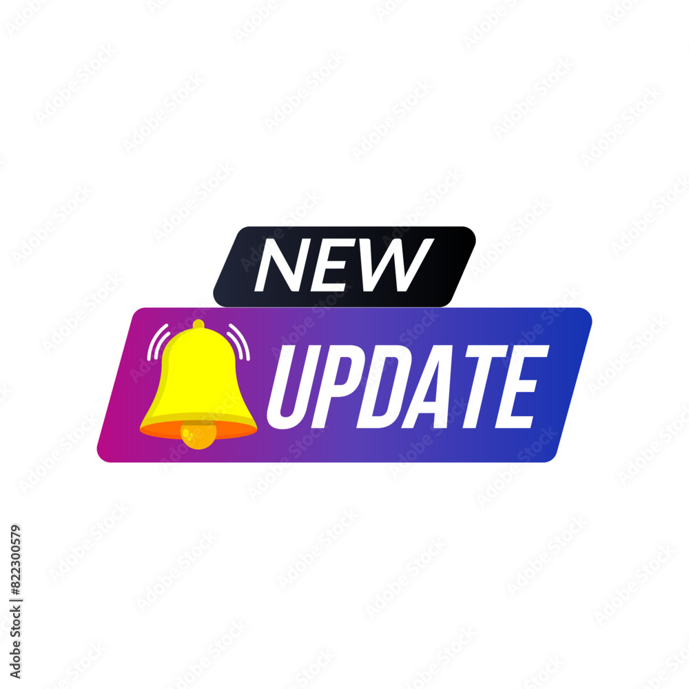 New update with notification bell sticker vector design New update with notification bell sticker vector design