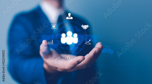 Obraz na płótnie Business ecosystems and partnerships concept. Business collaboration strategies. The complex network of organizations to create value for customers acquisition , suppliers, and other stakeholders. w salonie