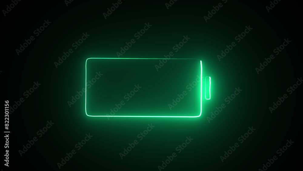 Neon fast charging battery.Technology lithium ion battery. A battery is recharging with high electric energy.