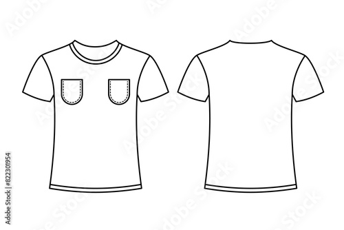 White T-shirt with pocket front and back vector design with editable stroke