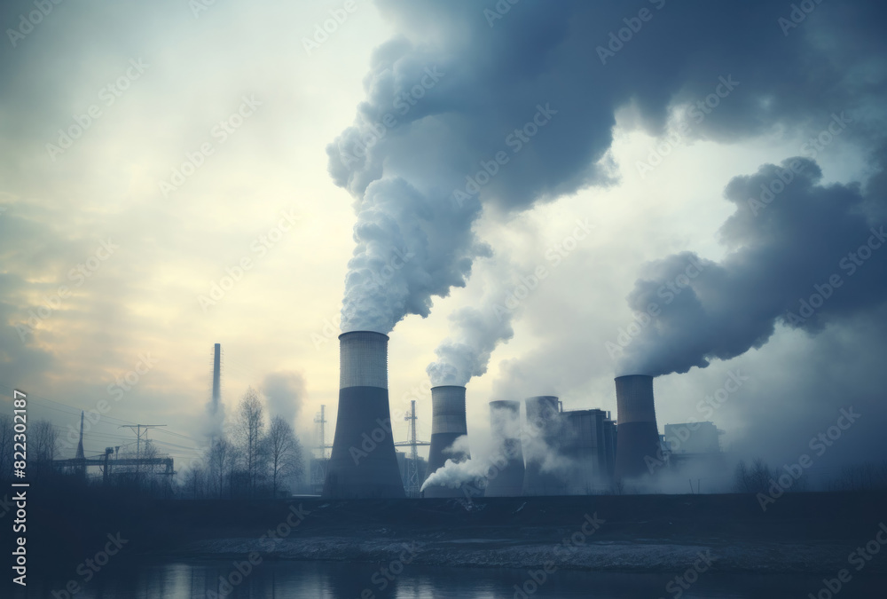 industrial background factories production, smoking chimneys, nature pollution, dangerous emissions into the atmosphere and soil industrial background factories production, smoking chimneys, nature pollution, dangerous emissions into the atmosphere and soil