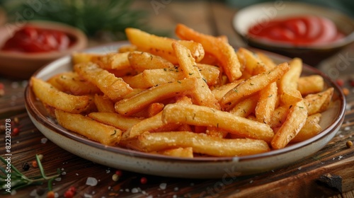 tempting plate of beef tallow fries on a wooden table, a mouth-watering concept for a fast food snack