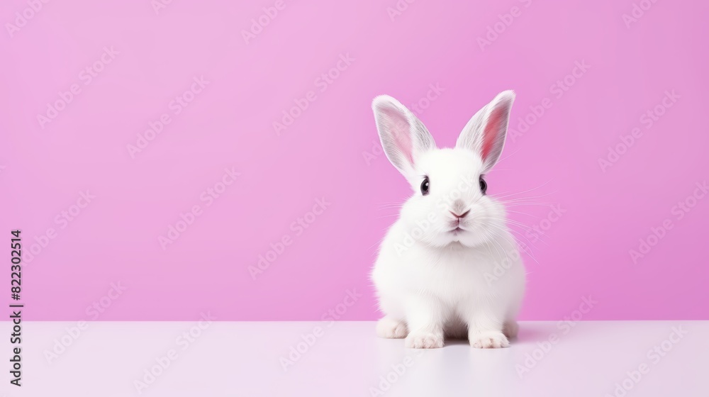 Obraz premium cute animal pet rabbit or bunny white color smiling and laughing isolated with copy space for easter background, rabbit, animal, pet, cute, fur, ear, mammal, background, celebration, generate by AI