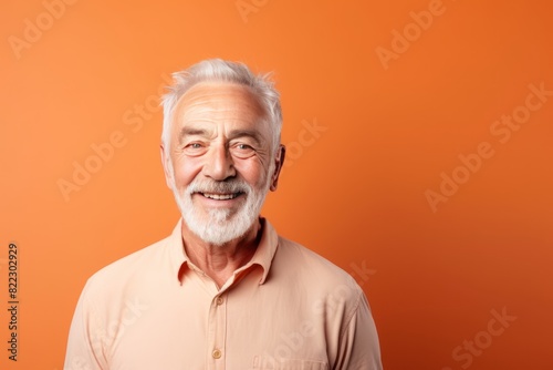 Peach background Happy european white man grandfather realistic person portrait of young beautiful Smiling old man Isolated on Background Banner  © Zickert