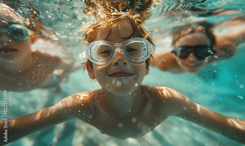 Boys swimming underwater in a pool © Falk